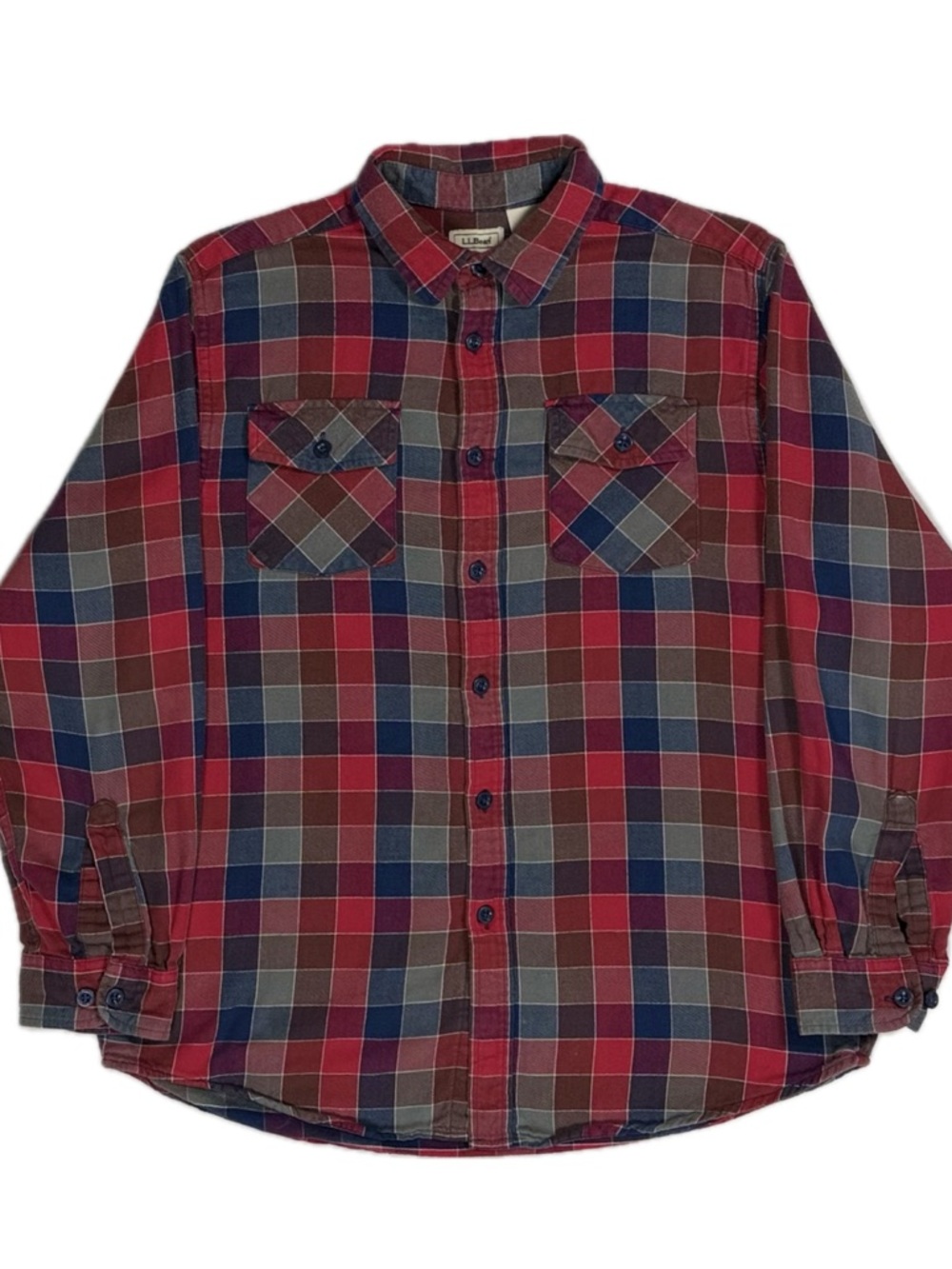 LL Bean 100% cotton red blue plaid button up flannel shirt women's XL 18